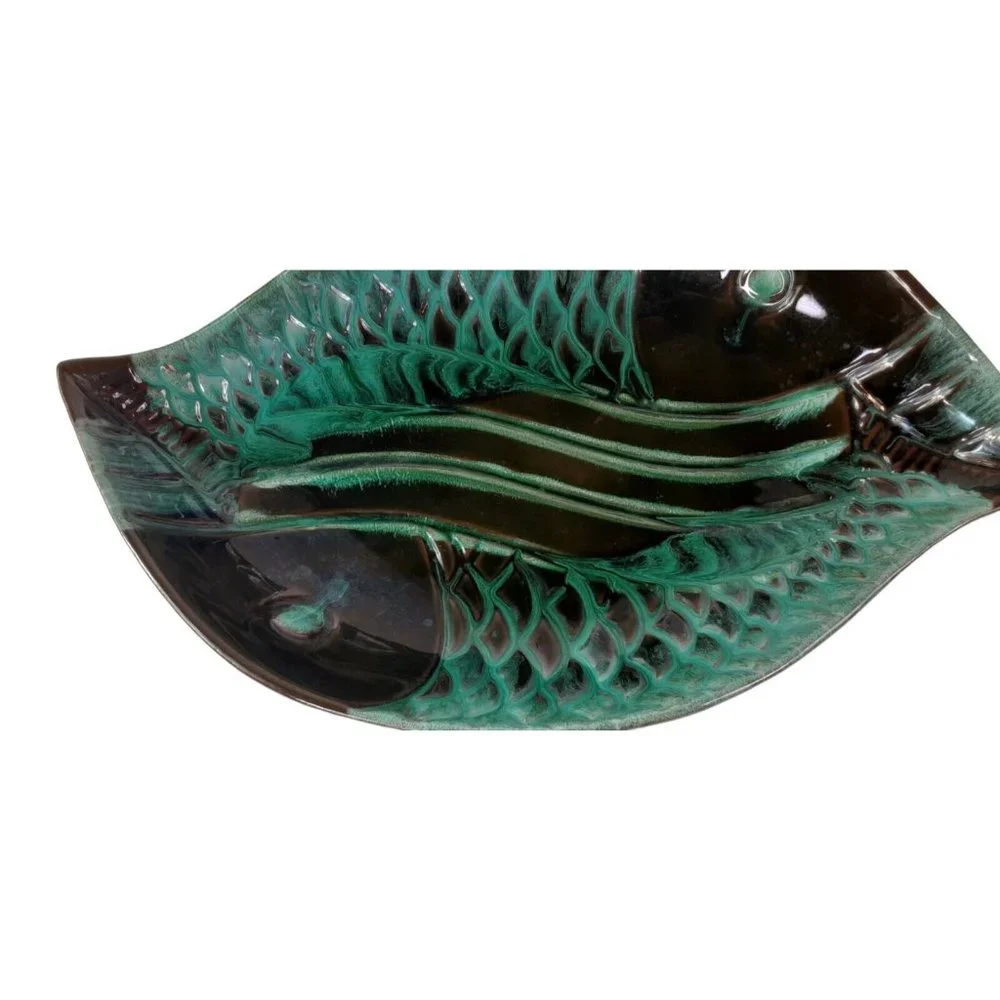 Vintage Blue Mountain Pottery Fish Platter Dish Blue Black BMP Canada MCM-Pretty